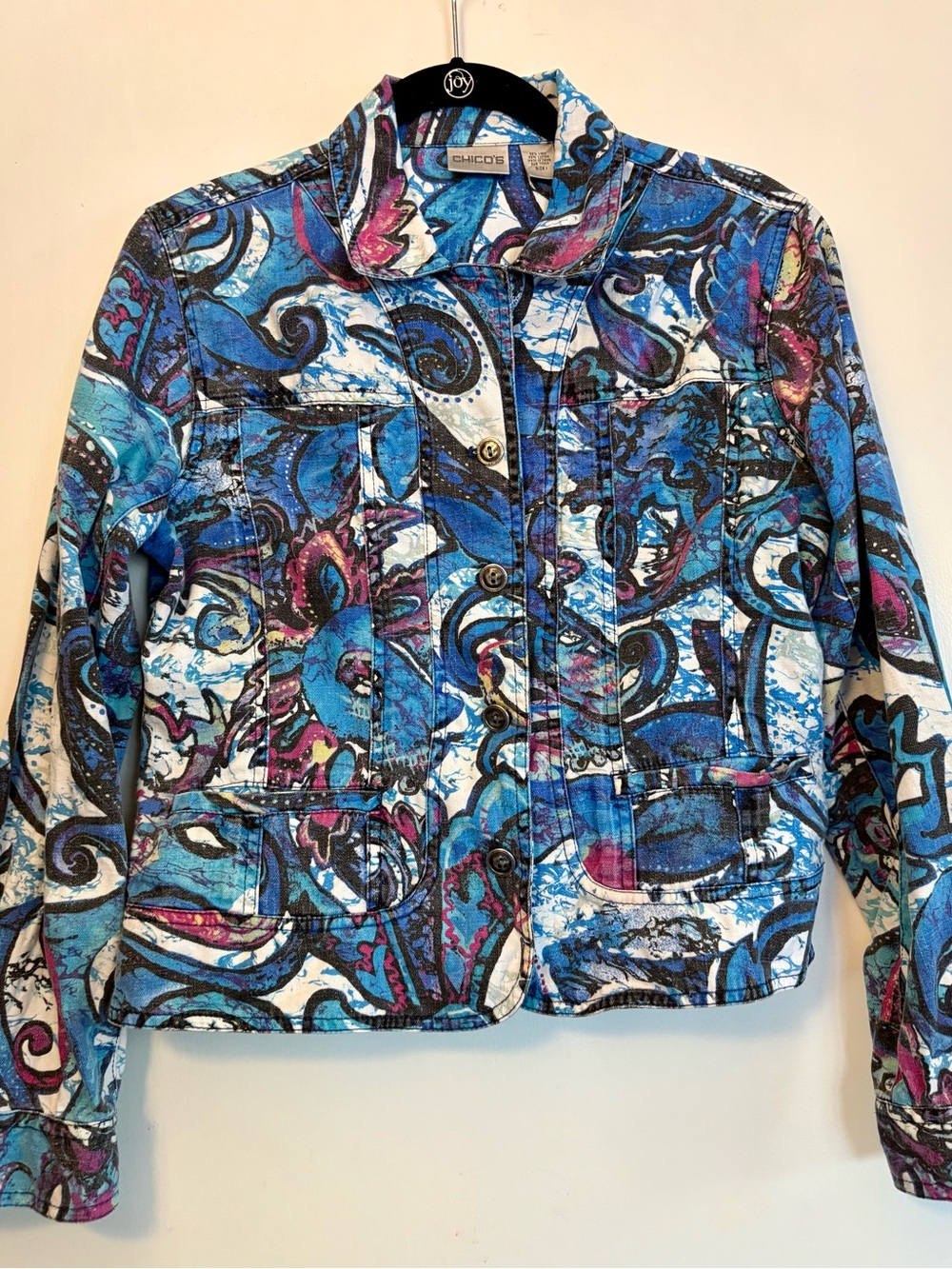 Chico's Multicolor Paisley Abstract Print Jean Jacket Medium